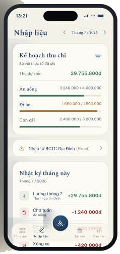 Màn Nhập liệu — nhật ký thu chi